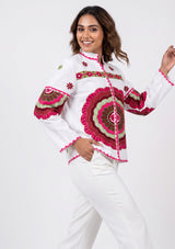 ibBan Women's Hand Embroidered Cotton Canvas Jacket - Sara | Collar Neck Artisan Boho