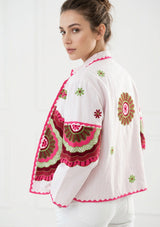 ibBan Women's Hand Embroidered Cotton Canvas Jacket - Sara | Collar Neck Artisan Boho