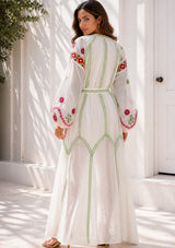 Vestido largo de algodón con cuello redondo para mujer - Raso