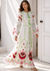 Vestido largo de algodón con cuello redondo para mujer - Raso