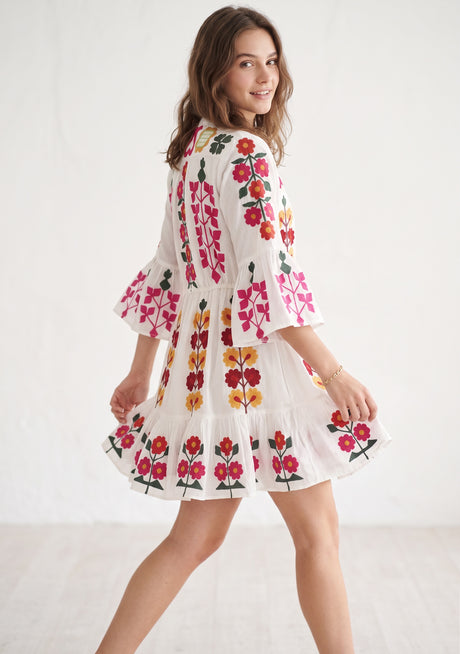 Tunique Courte Femme ibBan Sona | Col Rond | Broderie Coton Faite Main | Taille Unique