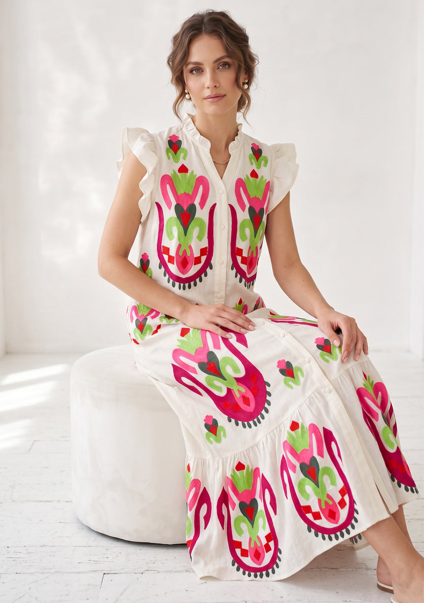 Vestido largo de algodón para mujer - Zaara