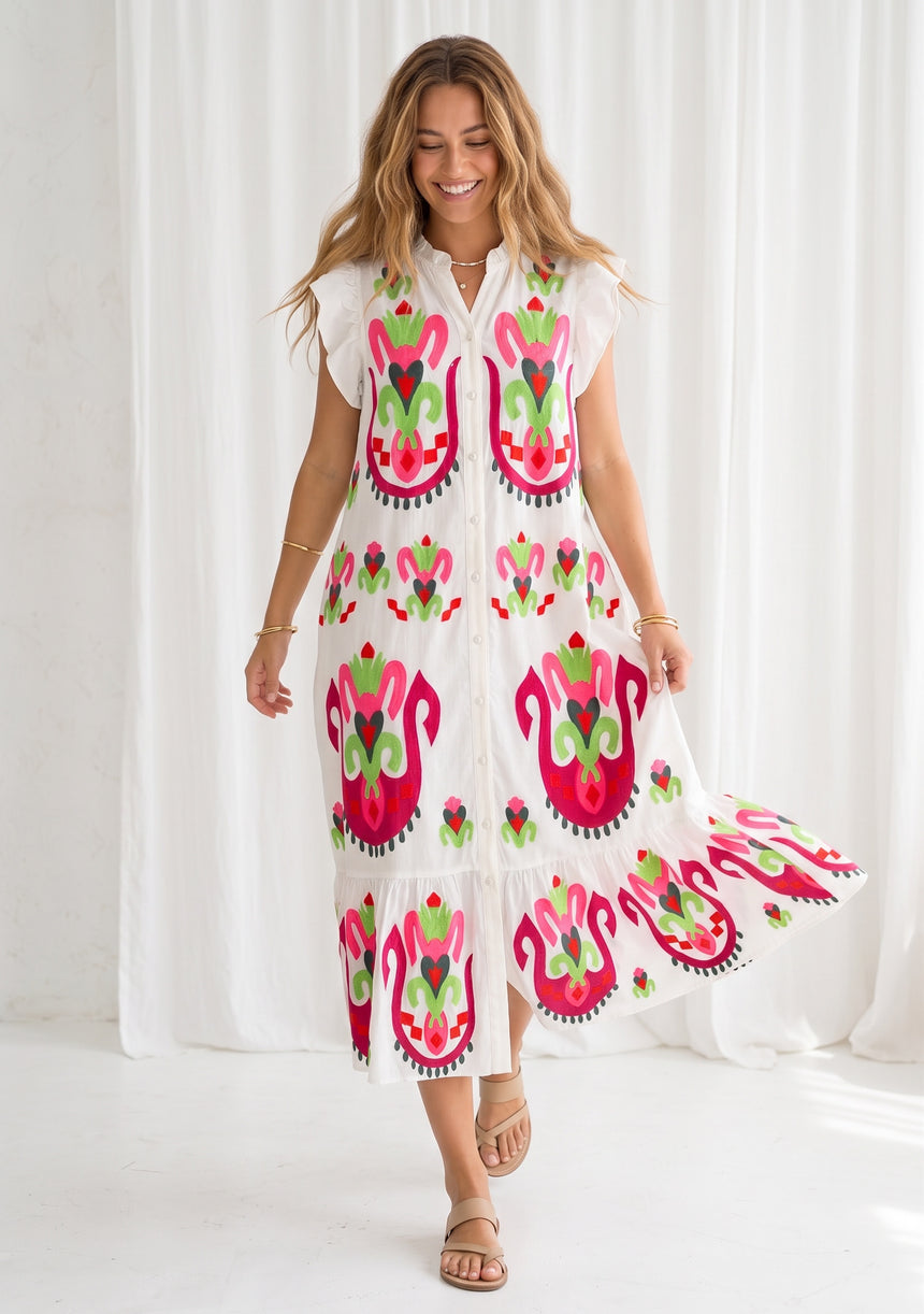 Vestido largo de algodón para mujer - Zaara