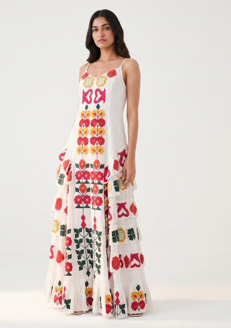 Vestido largo de algodón con cuello cuadrado para mujer - estilo gitano