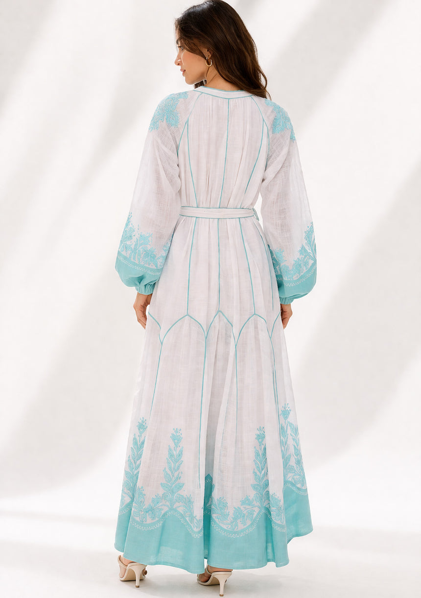 Vestido largo de algodón de cuello redondo para mujer - Naisha
