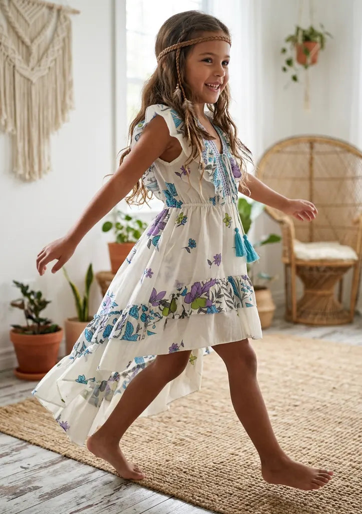 Robe en coton col V pour fille - Jelisha