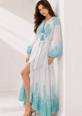 Vestido largo de algodón de cuello redondo para mujer - Naisha