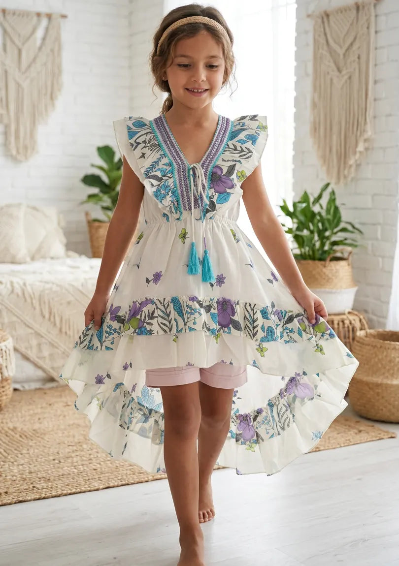 Robe en coton col V pour fille - Jelisha