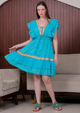 Women's Hand Embroidered Cotton Mini Dress V-Neck - Umida