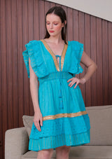 Women's Hand Embroidered Cotton Mini Dress V-Neck - Umida