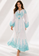 Vestido largo de algodón de cuello redondo para mujer - Naisha