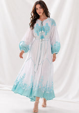 Vestido largo de algodón de cuello redondo para mujer - Naisha
