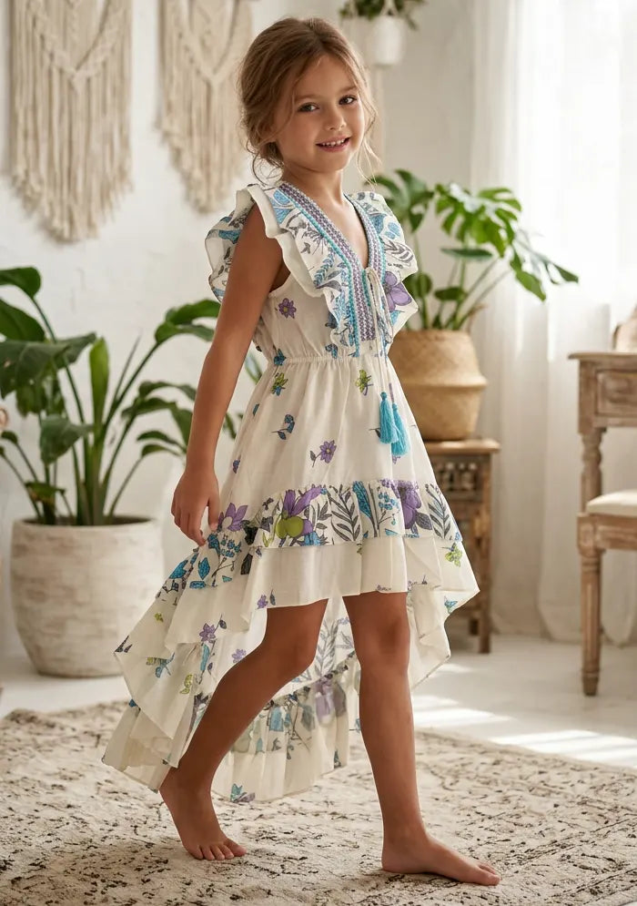 Robe en coton col V pour fille - Jelisha