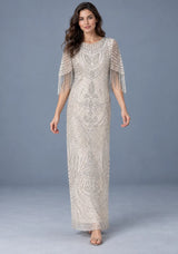 ibBan Women’s Long Dress with Hand Beadwork & Fringe Sleeves -  Esmi