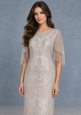ibBan Women’s Long Dress with Hand Beadwork & Fringe Sleeves -  Esmi