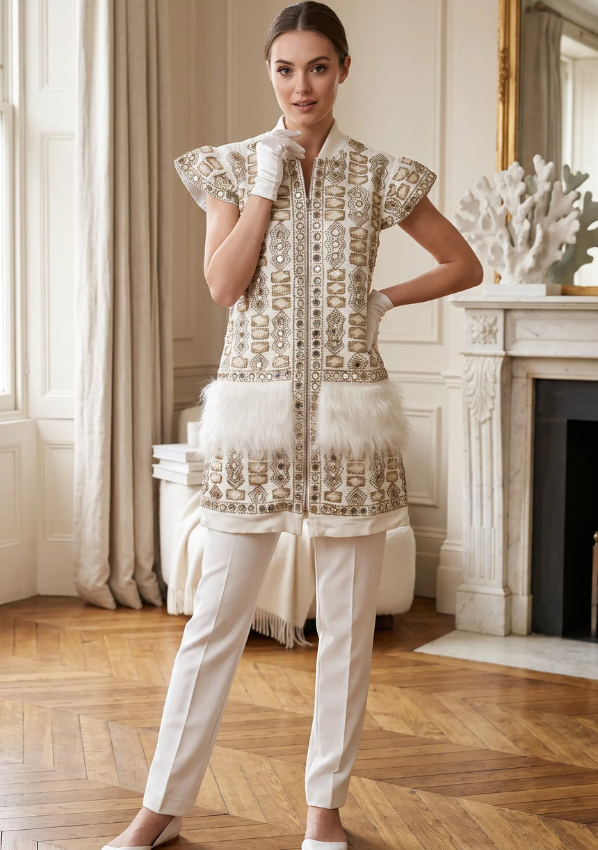 ibBan Women's Luxury Hand Embroidered Winter Vest Coat - Isobel