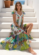 Vestido largo de algodón con cuello en V para mujer - Sanura