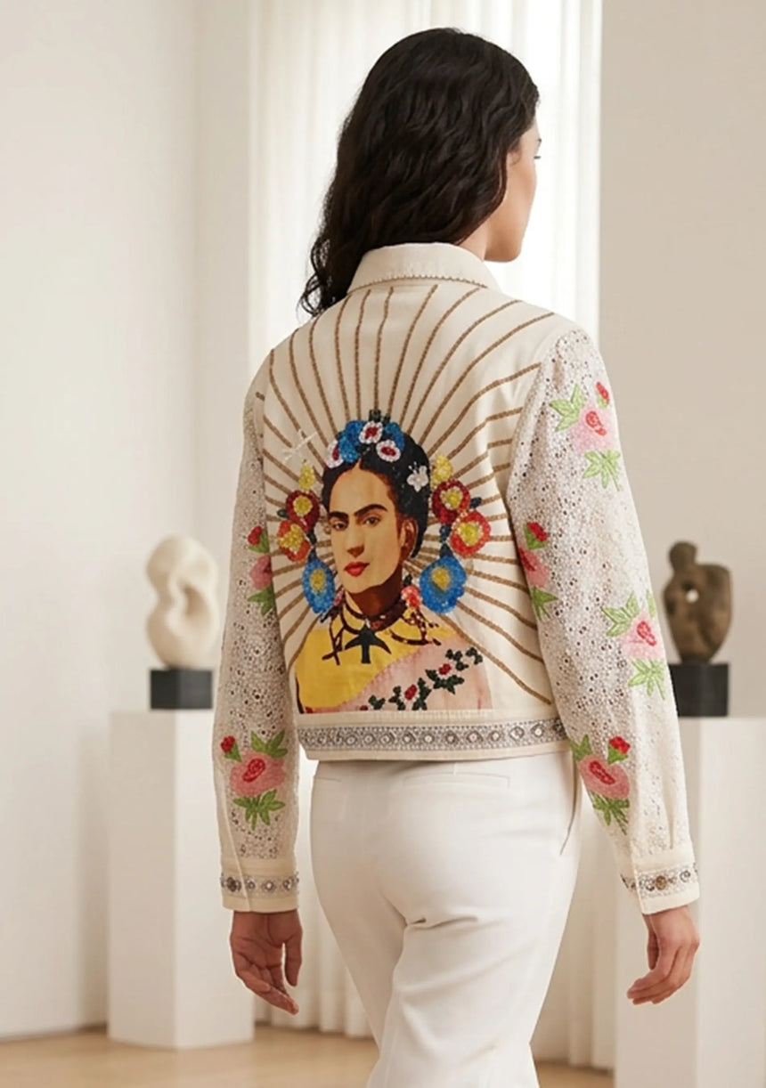 Women's Artisan Hand Embroidery Canvas Jacket - Farida