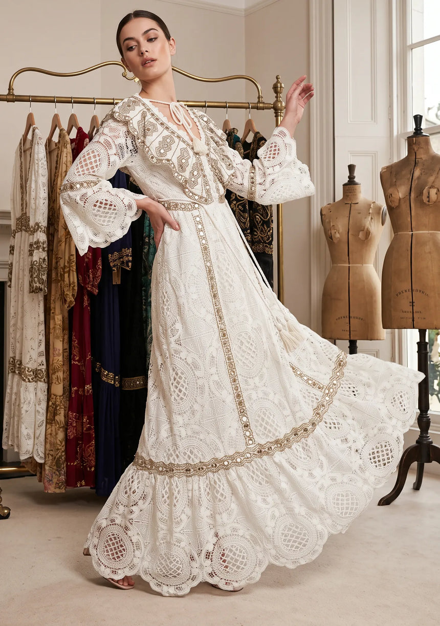ibBan Women's Luxury Hand Embroidered Lace Maxi Dress - Isobel