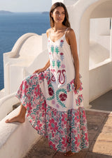 ibBan Embroidered Cotton Strap Maxi Dress with Floral Print - Huwa