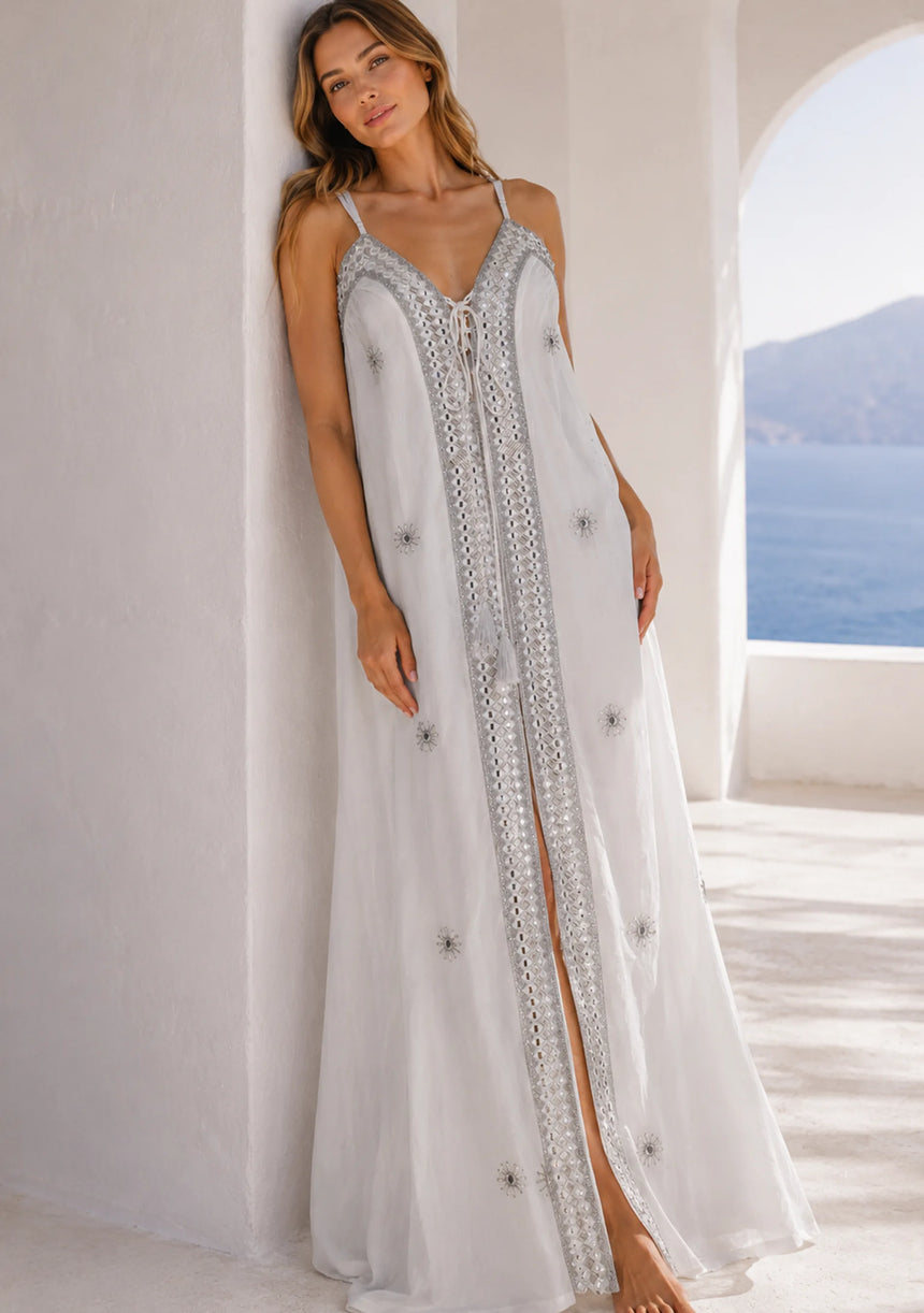 ibBan Robe en Coton Premium à Bretelles et Broderies à la Main - Robe à Bretelles Fokta