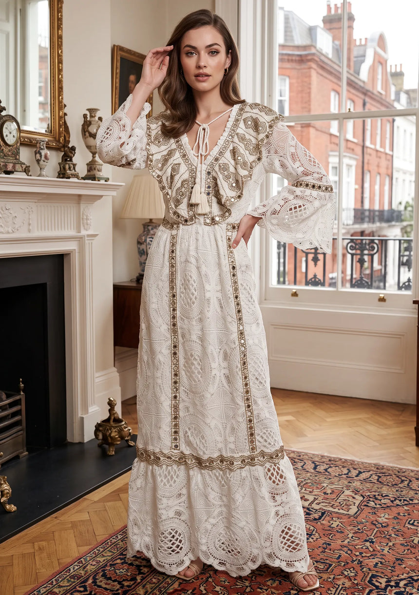 ibBan Women's Luxury Hand Embroidered Lace Maxi Dress - Isobel