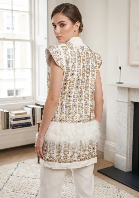 Gilet d'hiver de luxe brodé à la main pour femme ibBan - Isobel