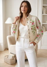 Women's Artisan Hand Embroidery Canvas Jacket - Farida