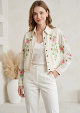 Women's Artisan Hand Embroidery Canvas Jacket - Farida