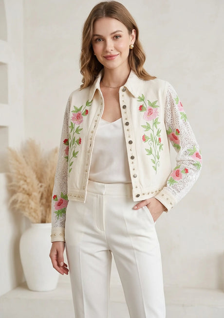Women's Artisan Hand Embroidery Canvas Jacket - Farida