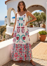 ibBan Embroidered Cotton Strap Maxi Dress with Floral Print - Huwa