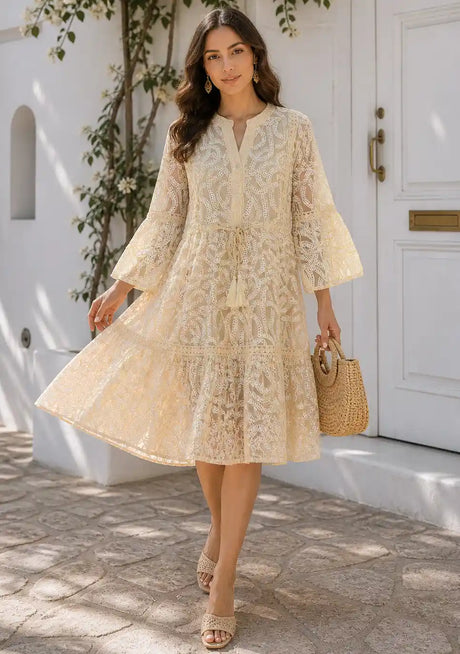 Minivestido de algodón con cuello en V para mujer - Hazal