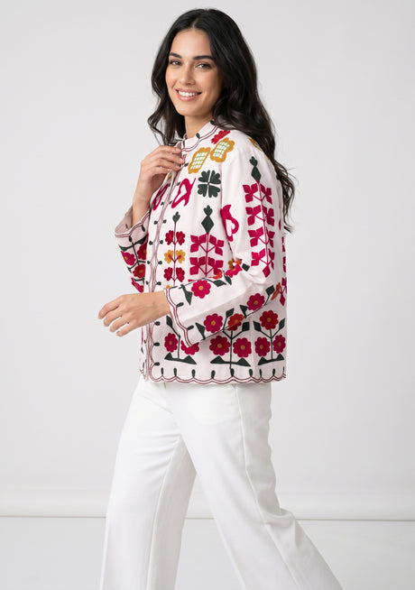 ibBan Women's Hand Embroidered Cotton Canvas Jacket - Zaina | Artisan Boho