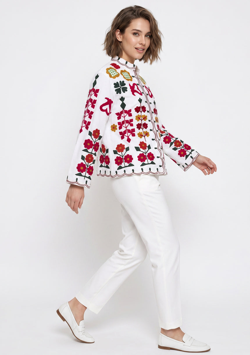 ibBan Women's Hand Embroidered Cotton Canvas Jacket - Zaina | Artisan Boho