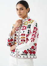 ibBan Women's Hand Embroidered Cotton Canvas Jacket - Zaina | Artisan Boho