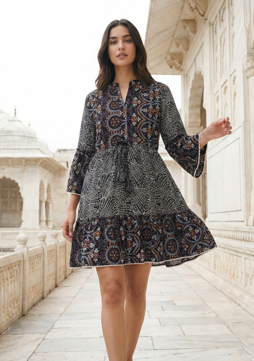 ABISA SHORT TUNIC (BLACK/MULTICO)