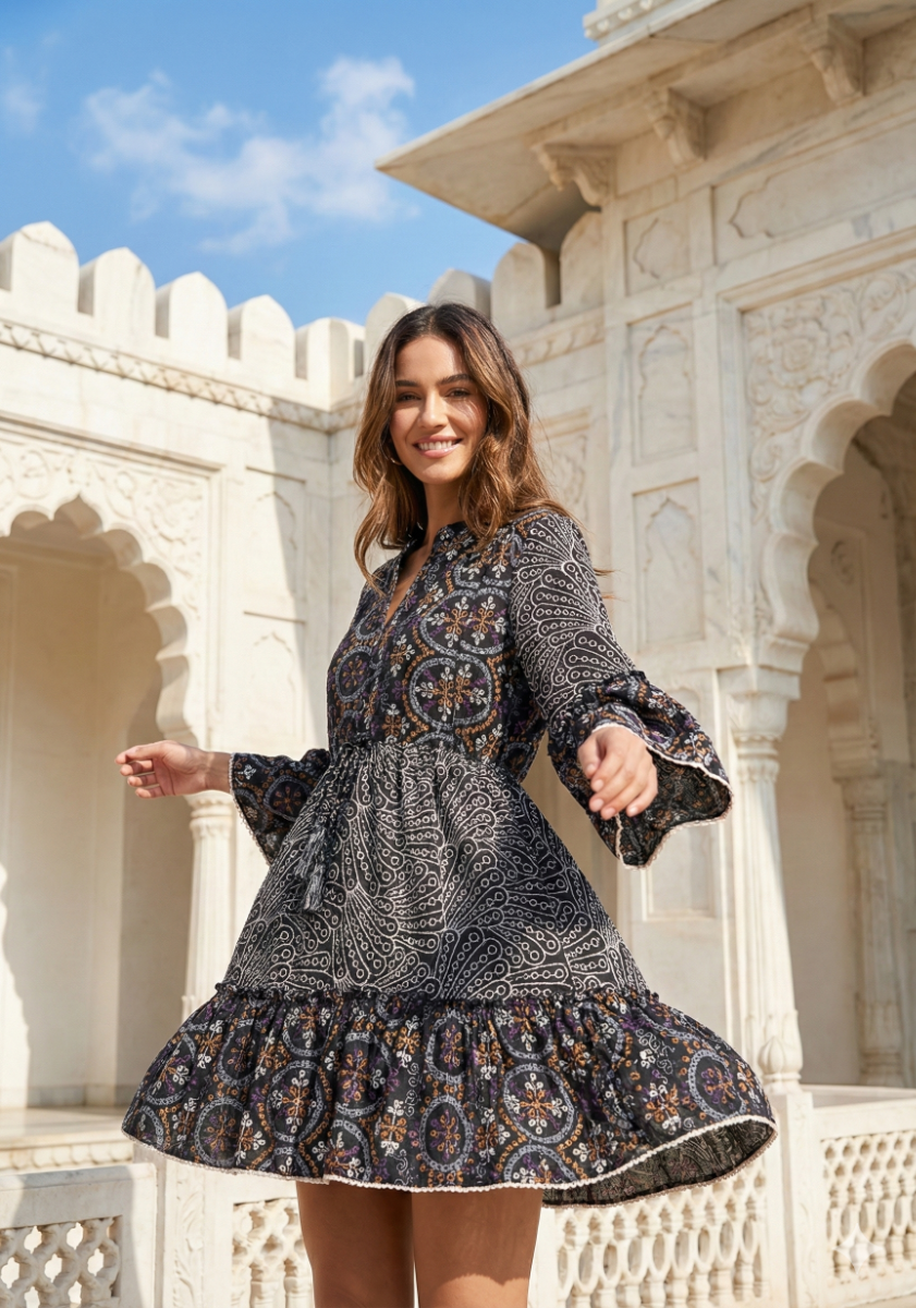 ABISA SHORT TUNIC (BLACK/MULTICO)